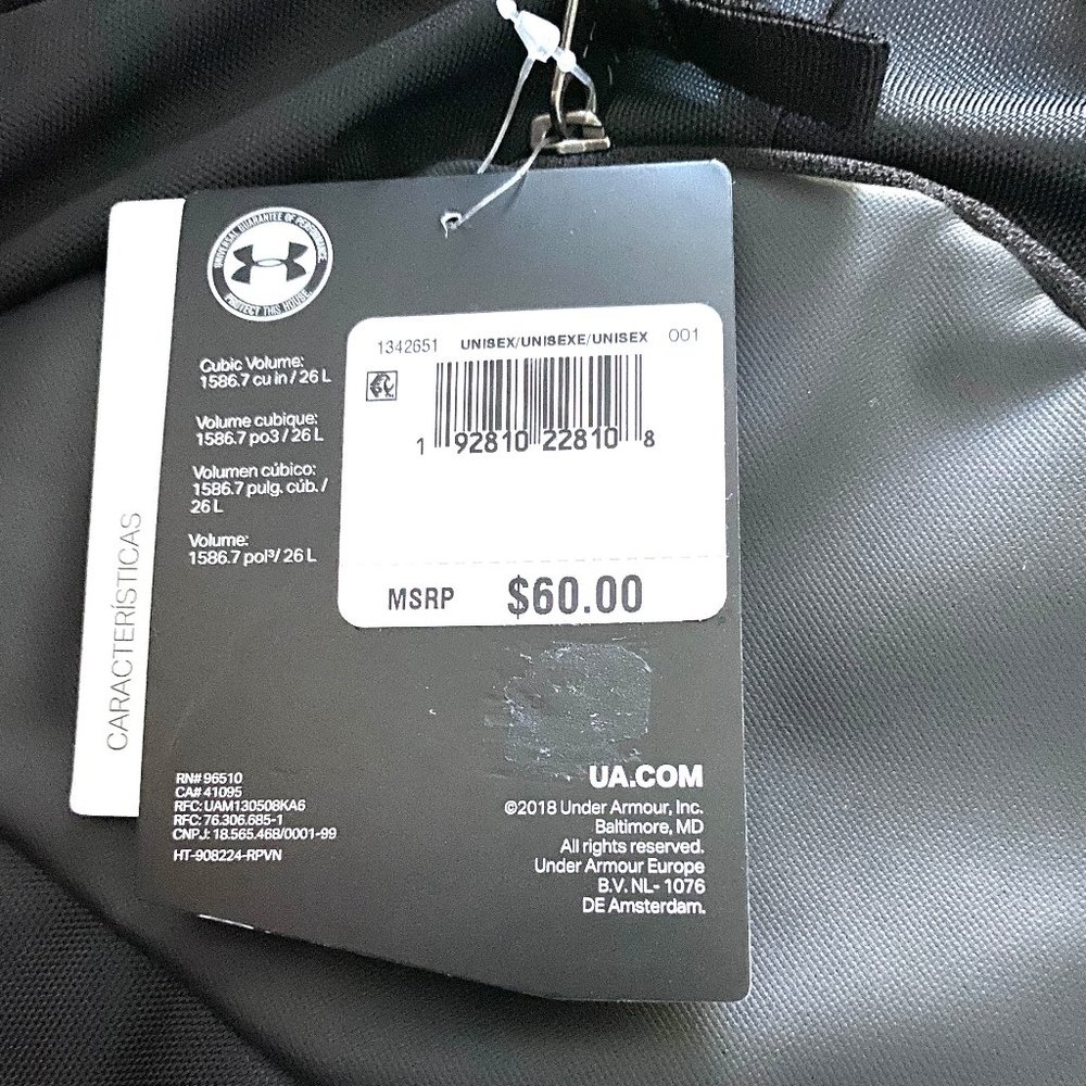 Under Armour 15" Laptop Bag 1342651 001 Adult Hustle 4.0 Backpack Black Man's - Picture 2 of 7